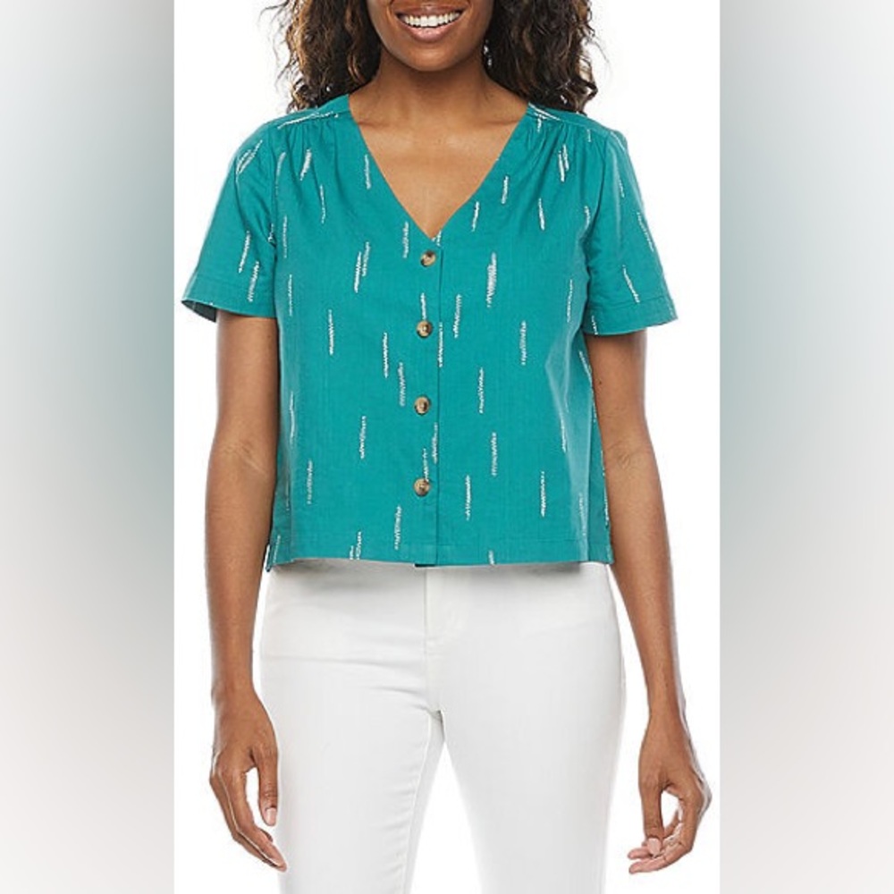 a.n.a Women’s Button-Up V-Neck Tee - US L